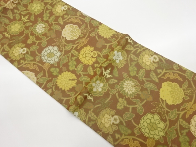 JAPANESE HIRAKI NAGOYA OBI / WOVEN FLOWER ARABESQUE